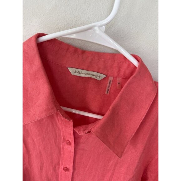 SOFT SURROUNDINGS Blouse Womens Medium M Top Long Sleeve Linen Pink Button Up - Picture 3 of 3